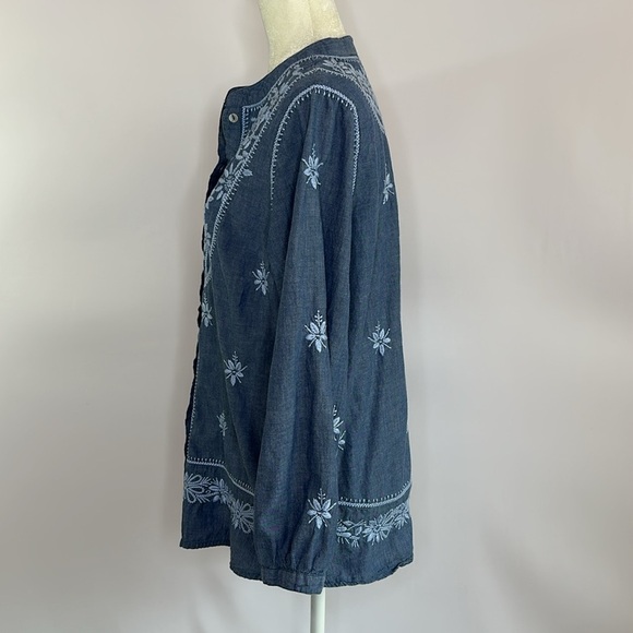 Soft Surroundings Embroidered Denim Blue Blouse - Picture 4 of 10